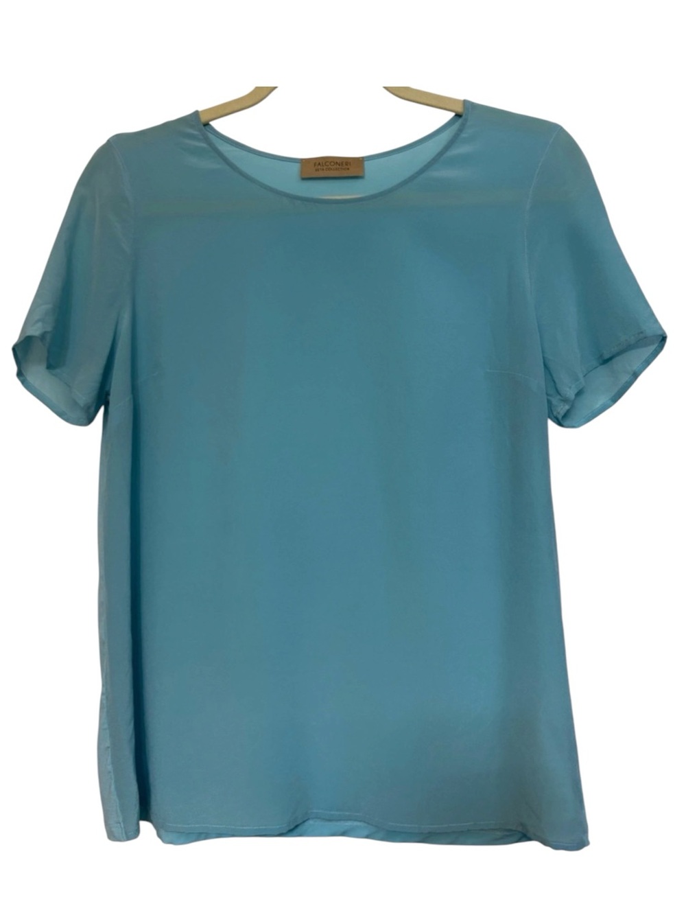 Women's Falconeri Seta Collezione Short-Sleeve Silk front top Aqua Blue Spring S